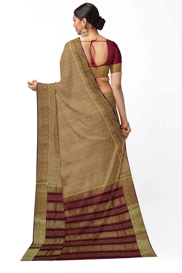 Golden Colour Pure Mysore Crepe Silk Saree | SILK MARK CERTIFIED