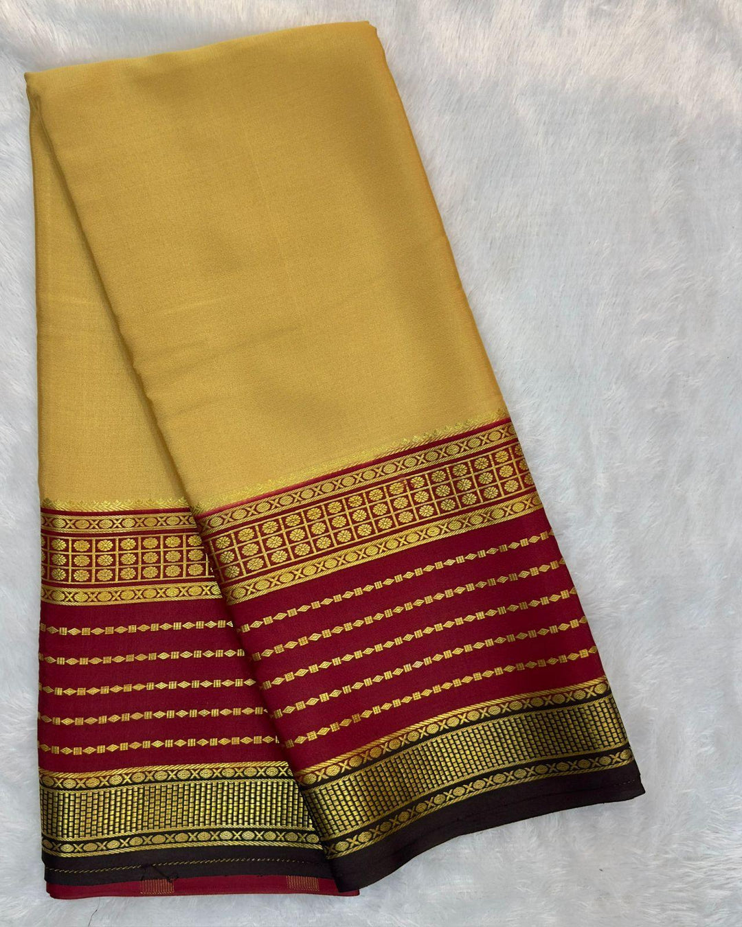 Golden Mysore Crepe Silk 3D Saree