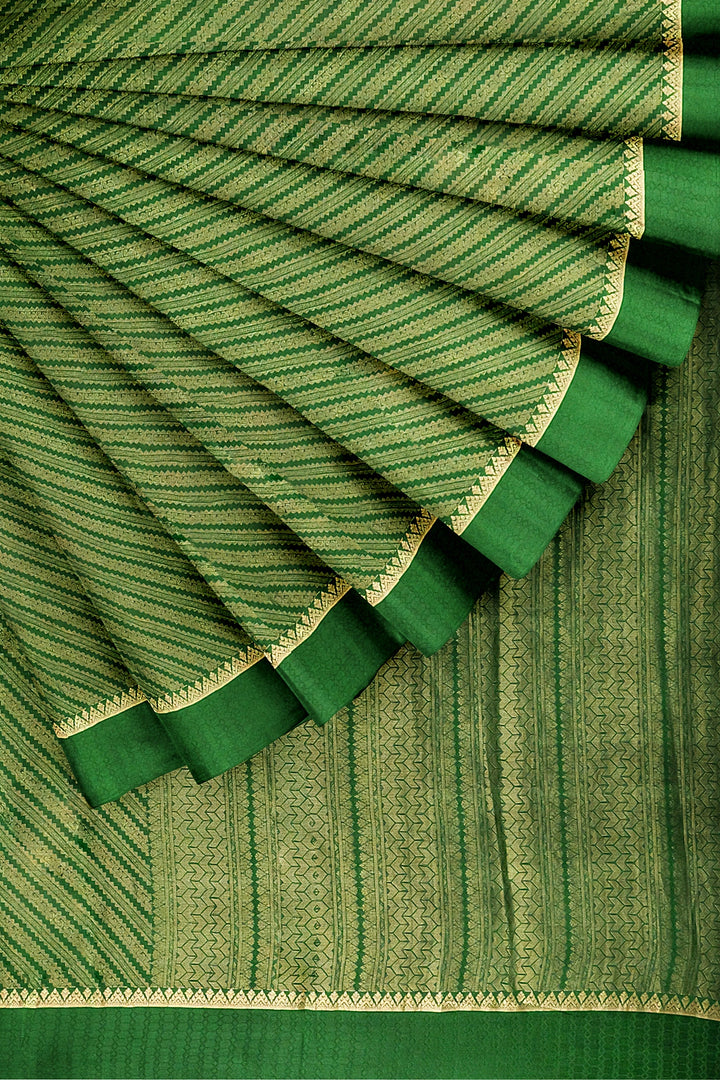 Green Pure Mysore Silk Crushed Crepe Saree | SILK MARK CERTIFIED