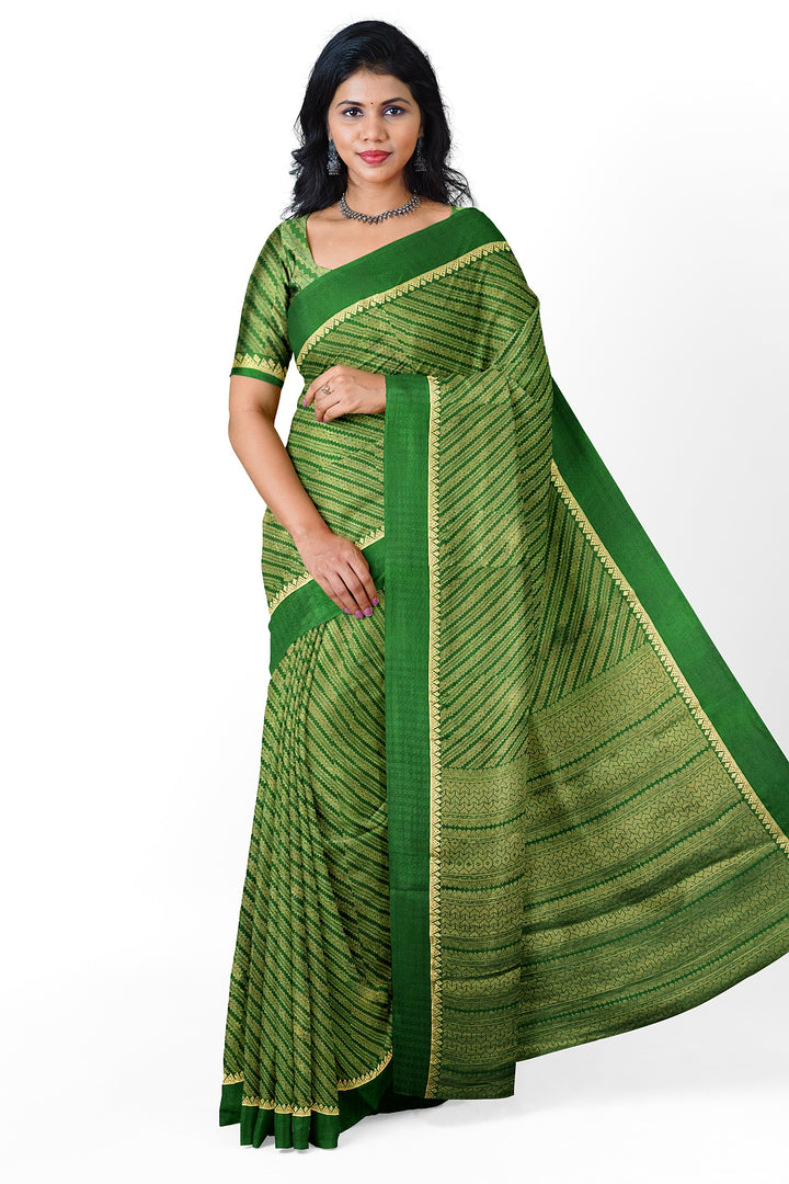 Green Pure Mysore Silk Crushed Crepe Saree | SILK MARK CERTIFIED