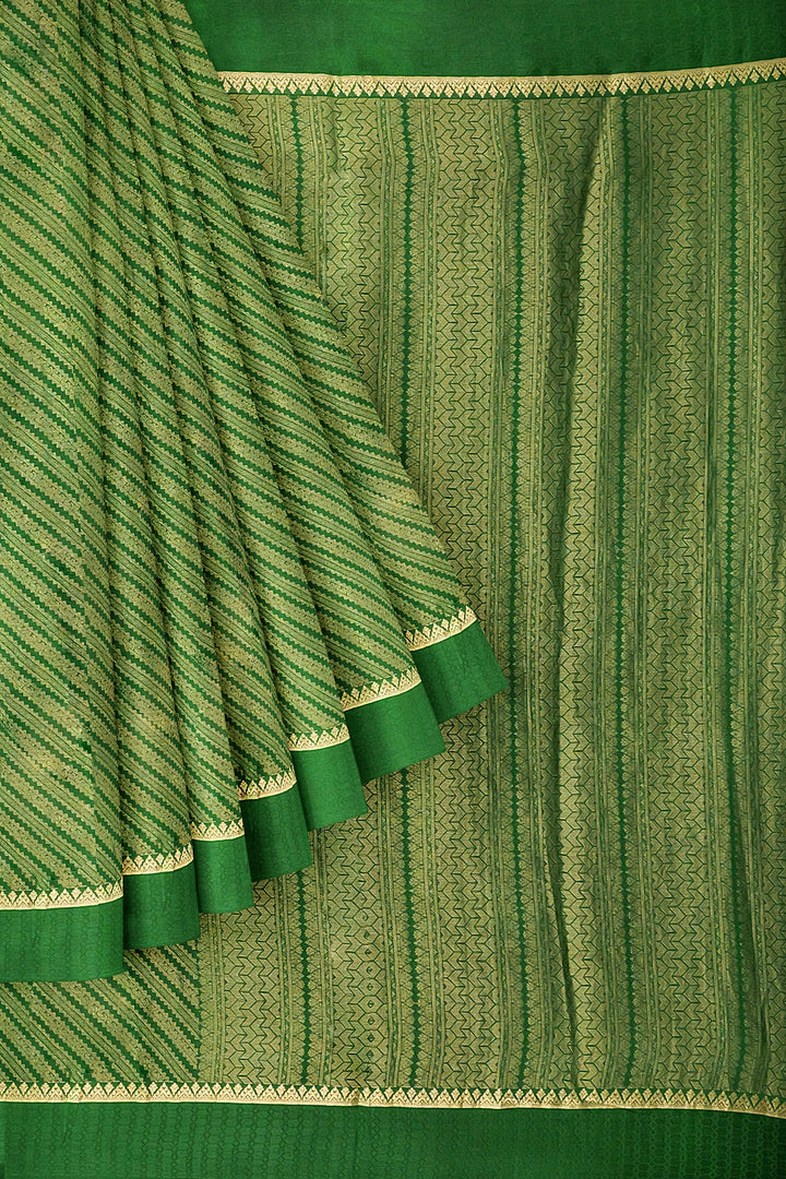 Green Pure Mysore Silk Crushed Crepe Saree | SILK MARK CERTIFIED