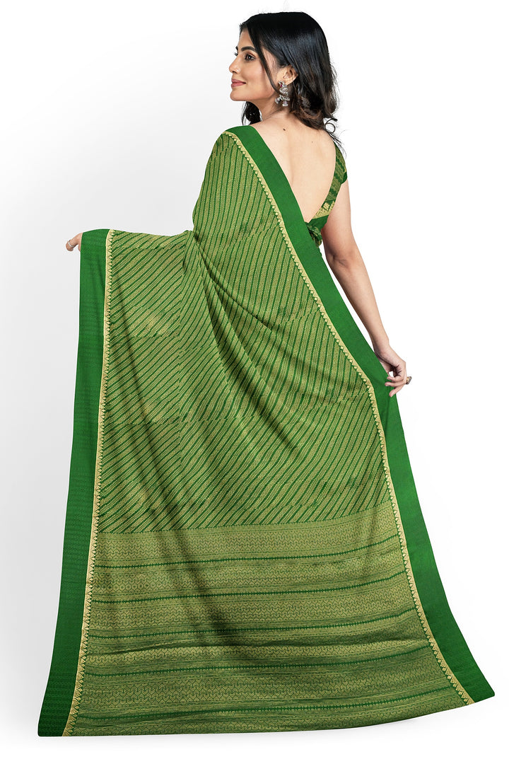 Green Pure Mysore Silk Crushed Crepe Saree | SILK MARK CERTIFIED