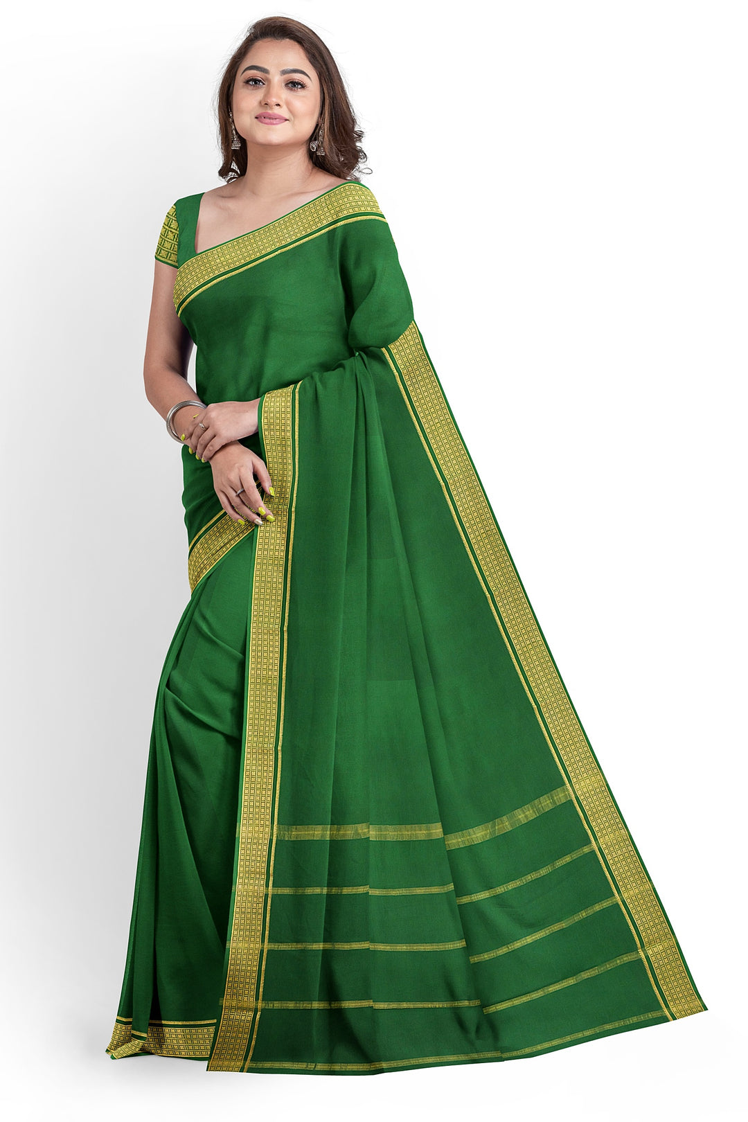 Dark Green Pure Mysore Crepe Silk Saree | SILK MARK CERTIFIED