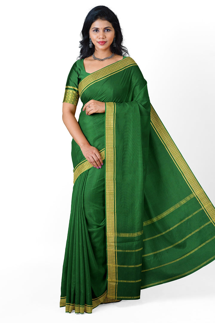 Dark Green Pure Mysore Crepe Silk Saree | SILK MARK CERTIFIED