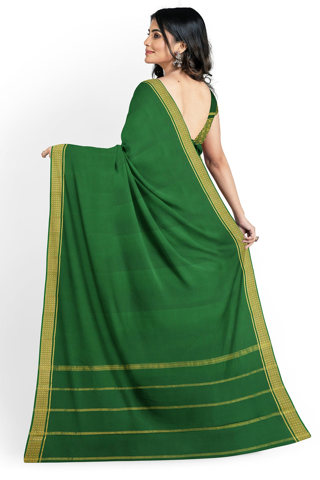 Dark Green Pure Mysore Crepe Silk Saree | SILK MARK CERTIFIED