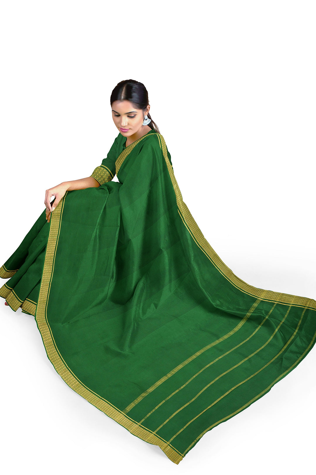 Dark Green Pure Mysore Crepe Silk Saree | SILK MARK CERTIFIED