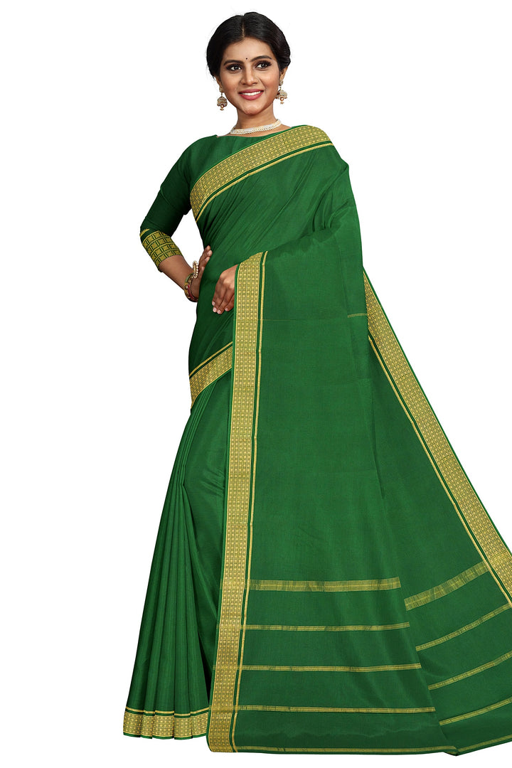 Dark Green Pure Mysore Crepe Silk Saree | SILK MARK CERTIFIED