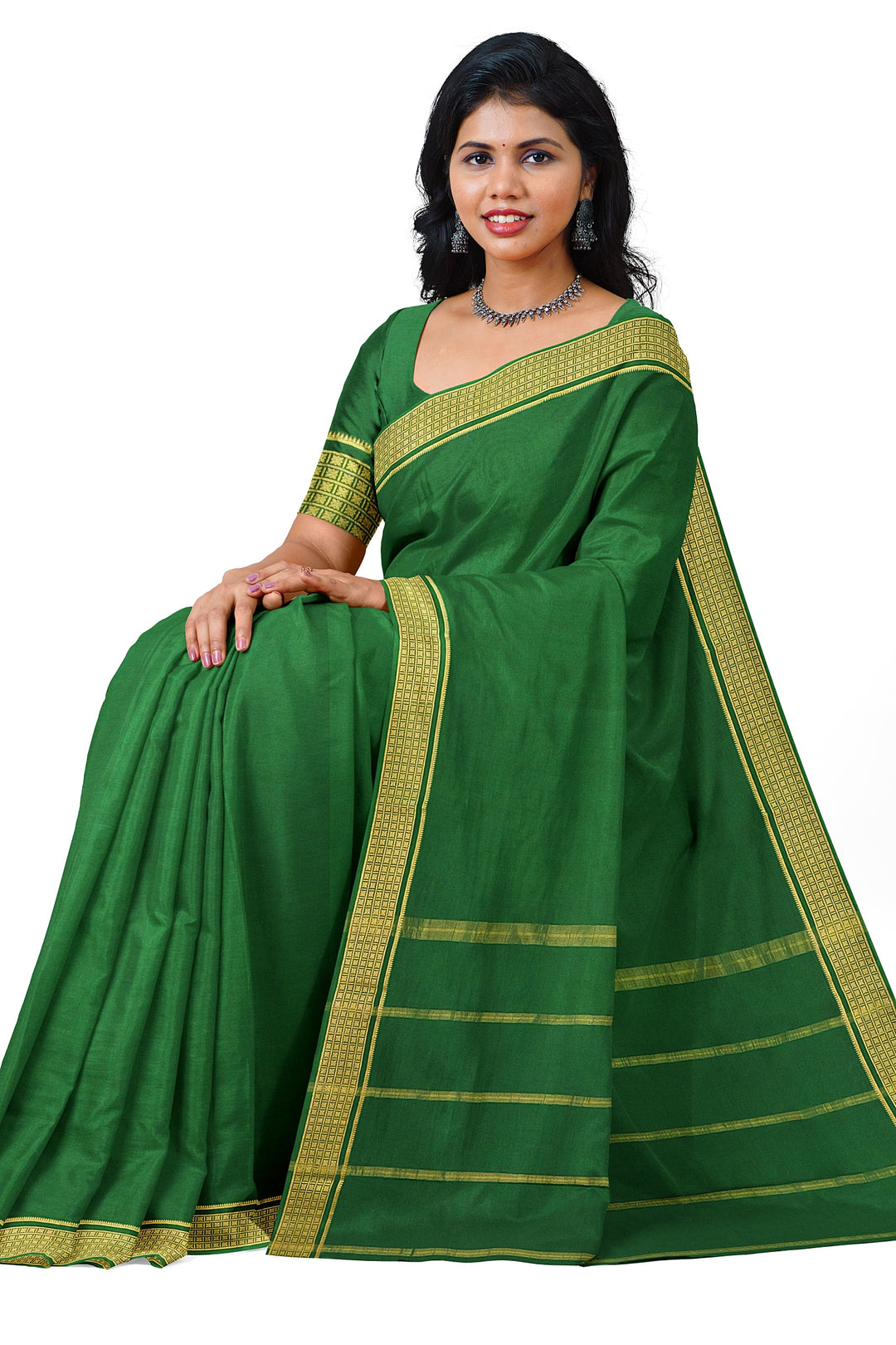 Dark Green Pure Mysore Crepe Silk Saree | SILK MARK CERTIFIED
