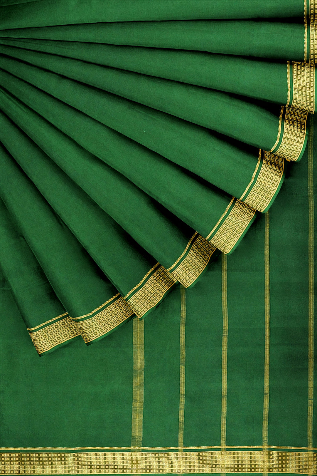 Dark Green Pure Mysore Crepe Silk Saree | SILK MARK CERTIFIED