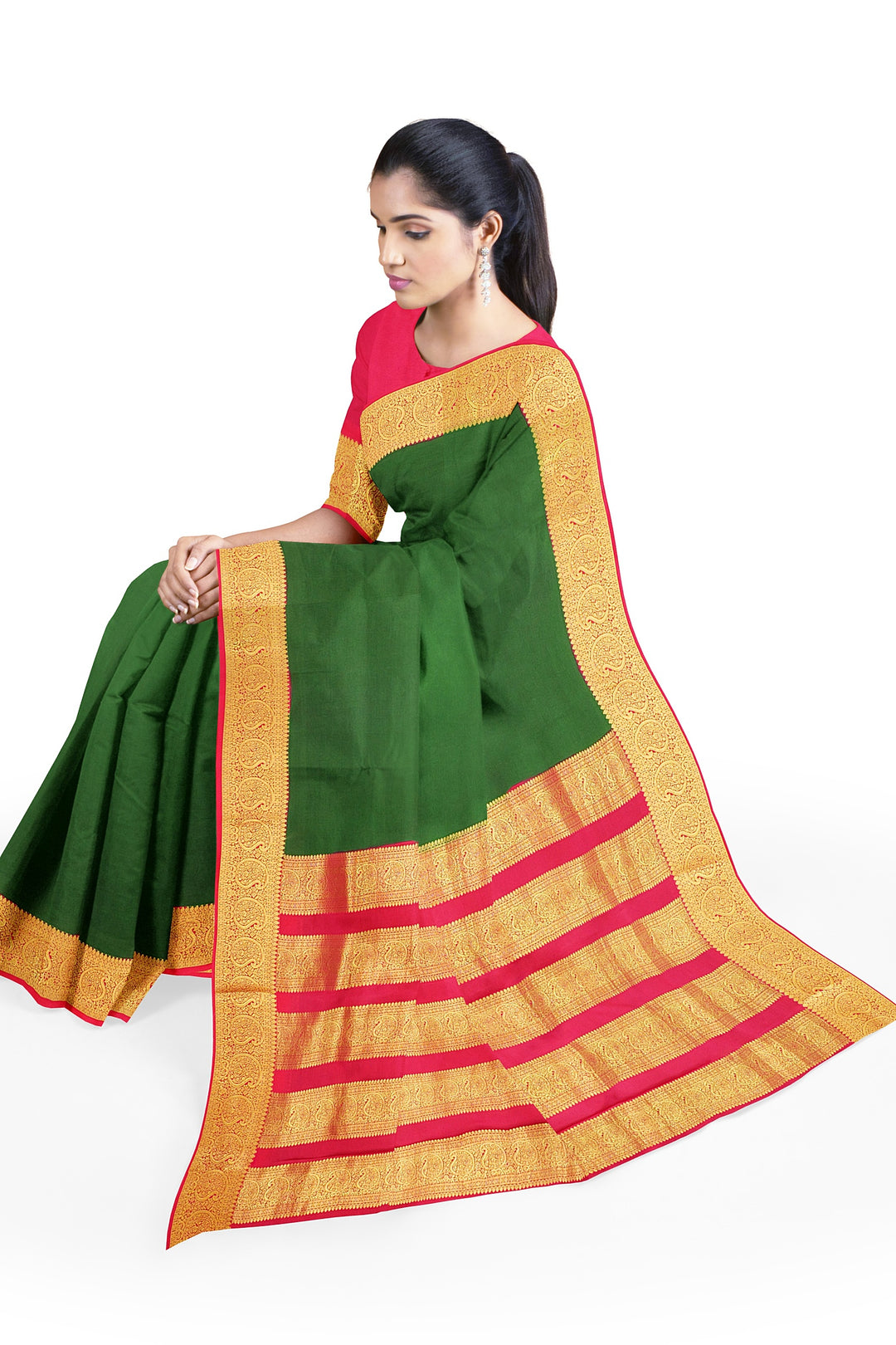 Green Pure Mysore Crepe Silk Saree | SILK MARK CERTIFIED