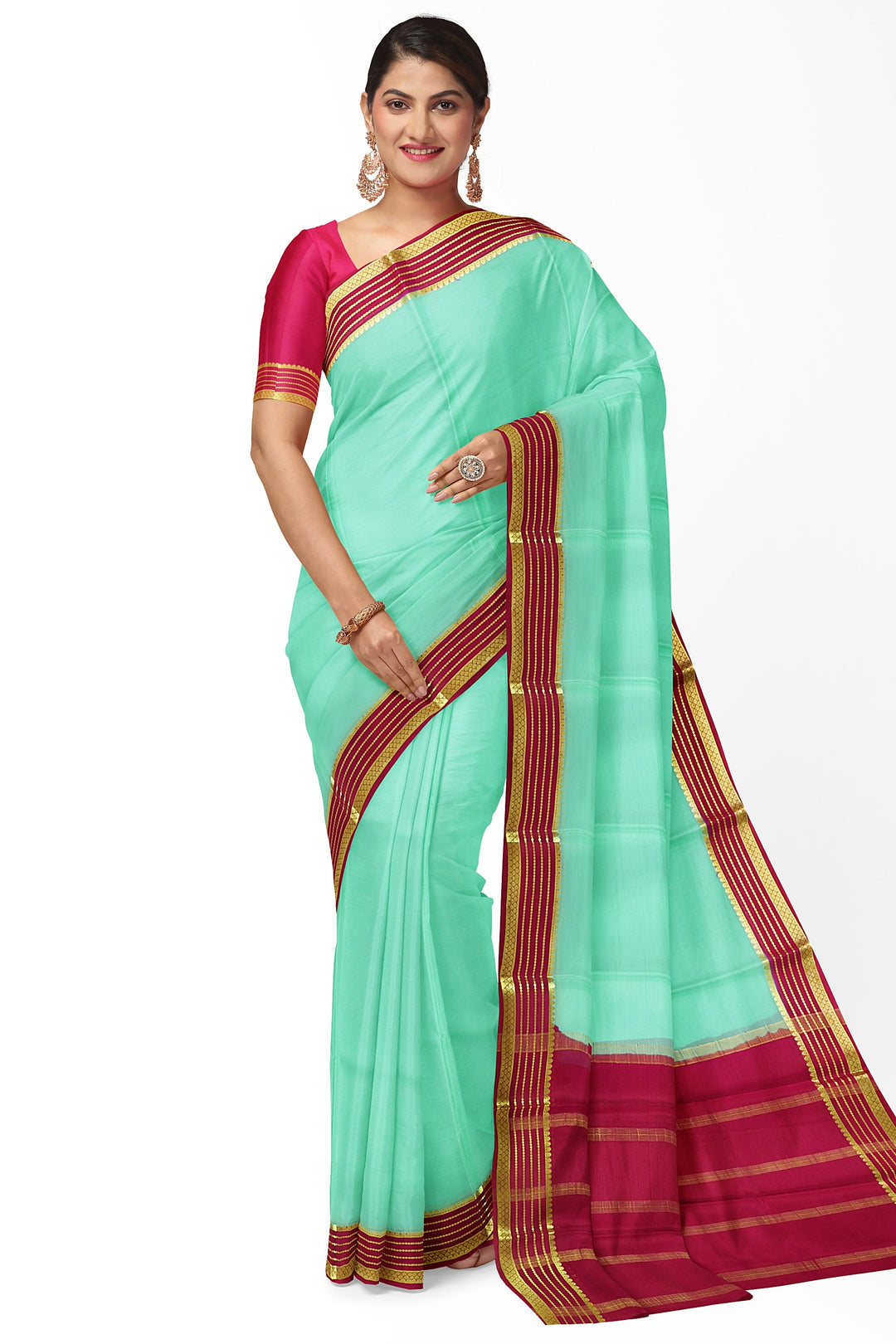 Sea Green Pure Mysore Crepe Silk Saree | SILK MARK CERTIFIED