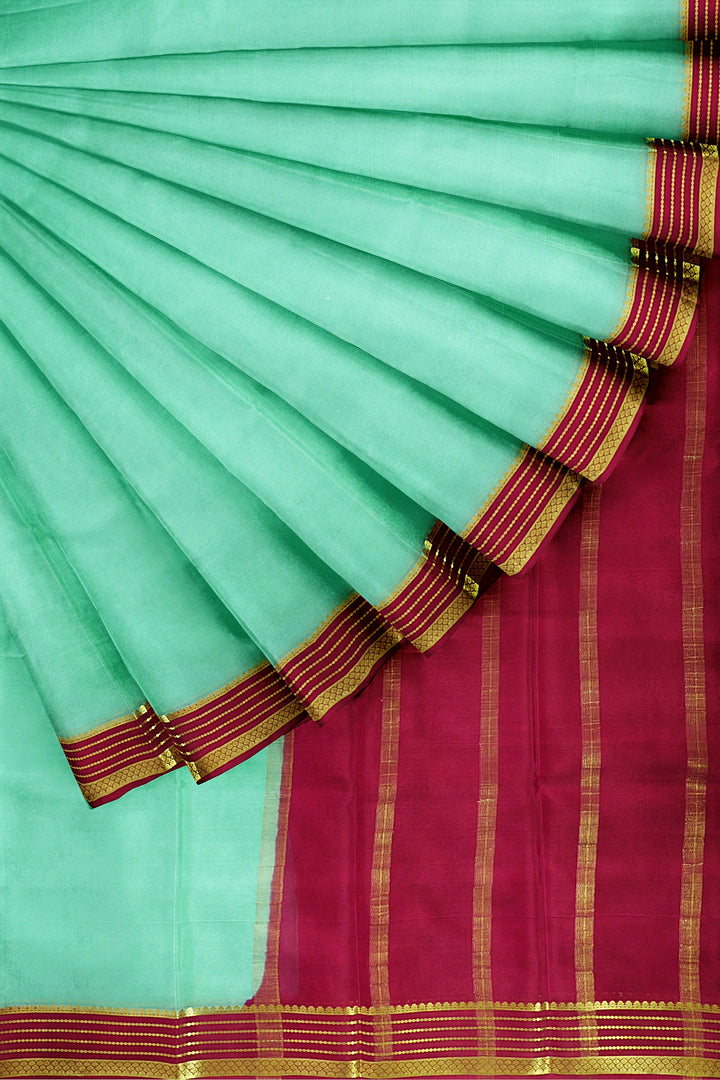 Sea Green Pure Mysore Crepe Silk Saree | SILK MARK CERTIFIED