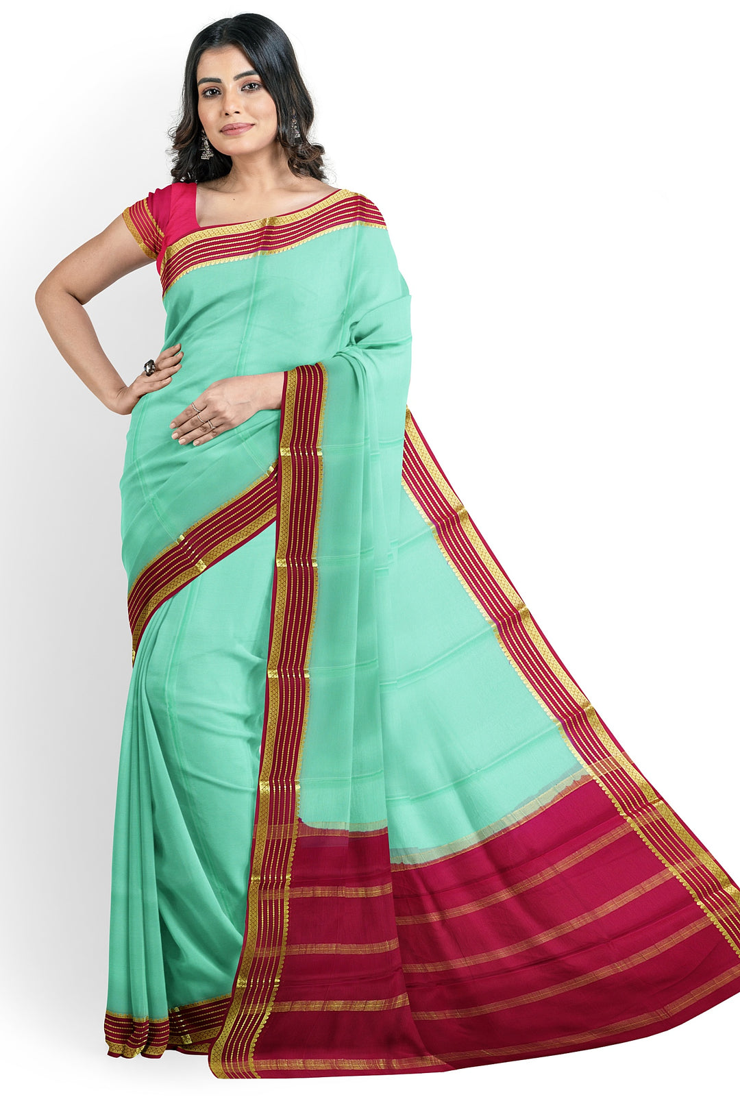 GreenMysoreCrepeSaree