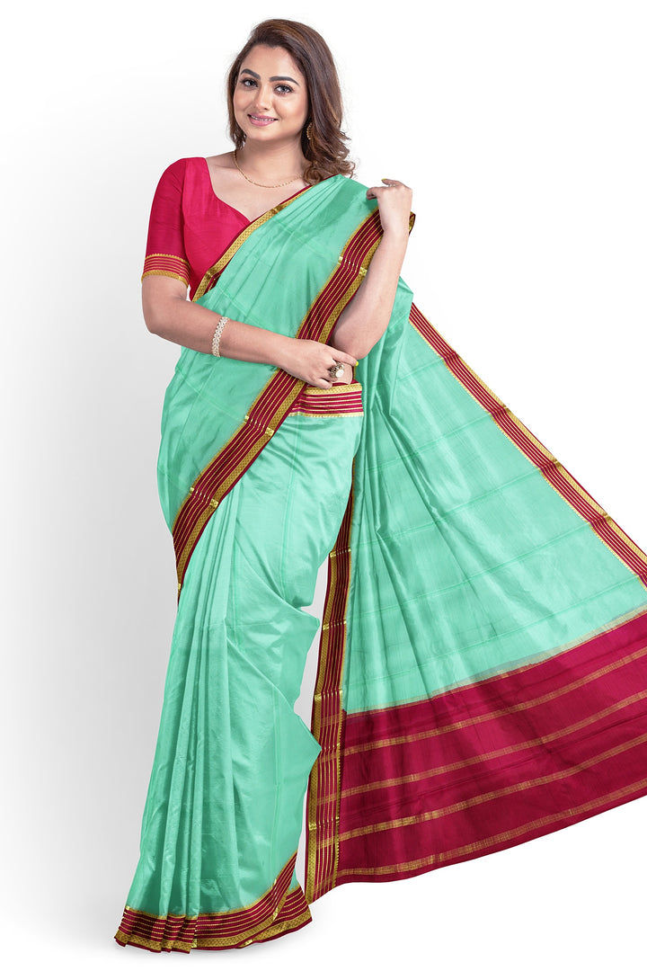 Sea Green Pure Mysore Crepe Silk Saree | SILK MARK CERTIFIED