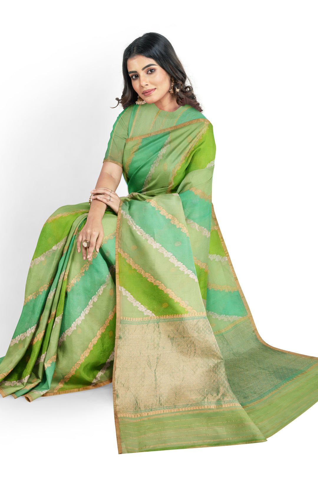 GREEN COLOUR ORGANZA BANARASI WITH RANGKAT WEAVING HANDLOOM SAREE