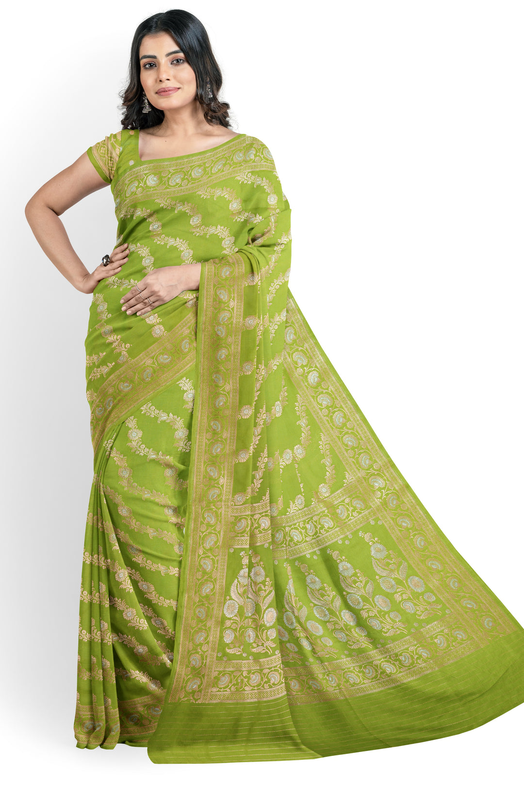 GREEN COLOUR BLENDED KATAN SILK BANARASI HANDLOOM SAREE