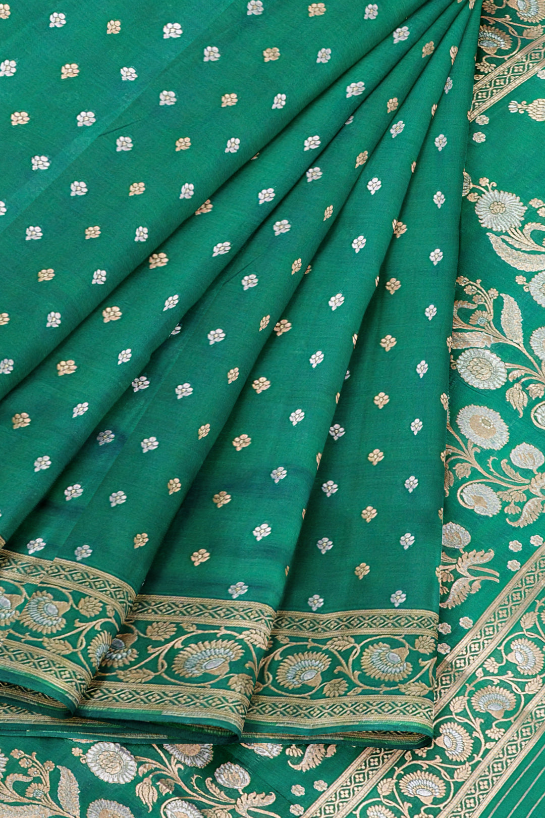 GREEN BANARASI BLENDED KATAN SILK BANARASI HANDLOOM SAREE