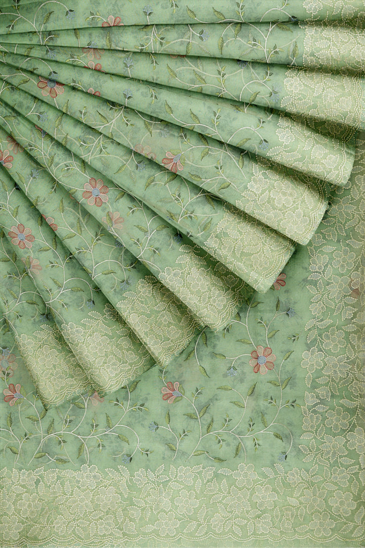 HANDWOVEN PASTEL MINT GREEN ORGANZA SILK SAREE