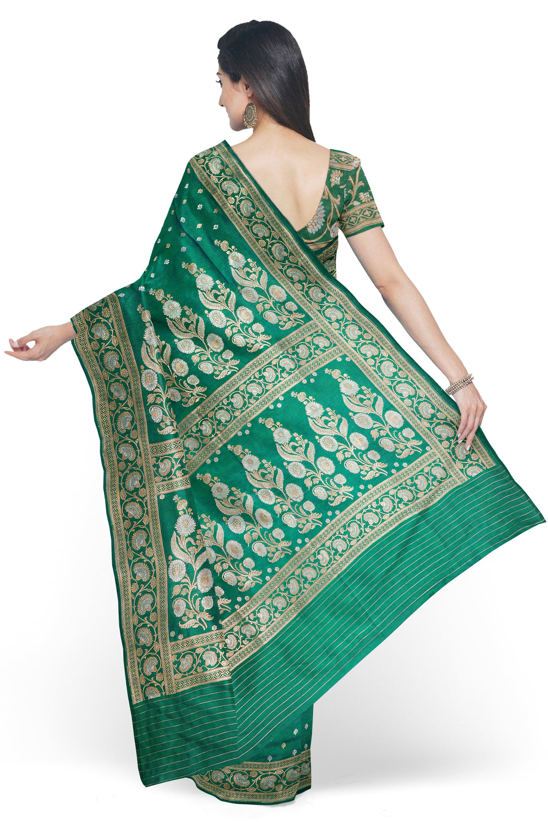 GREEN BANARASI BLENDED KATAN SILK BANARASI HANDLOOM SAREE