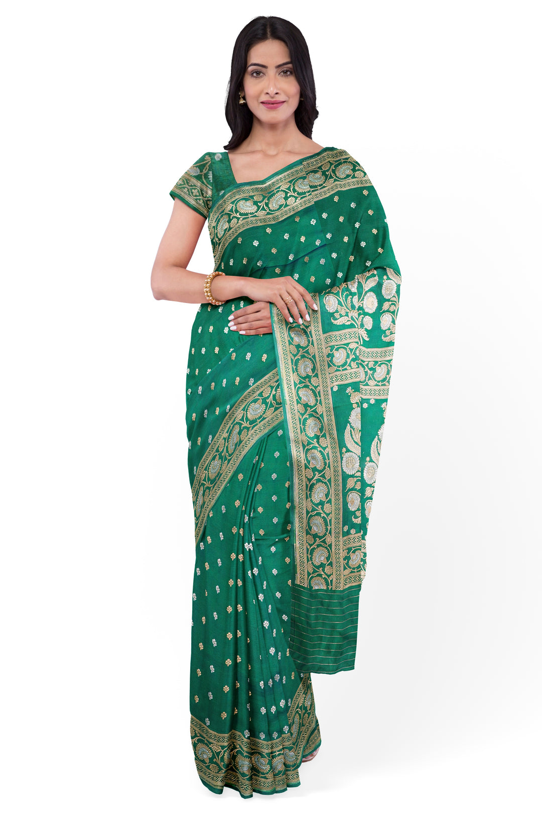 GREEN BANARASI BLENDED KATAN SILK BANARASI HANDLOOM SAREE