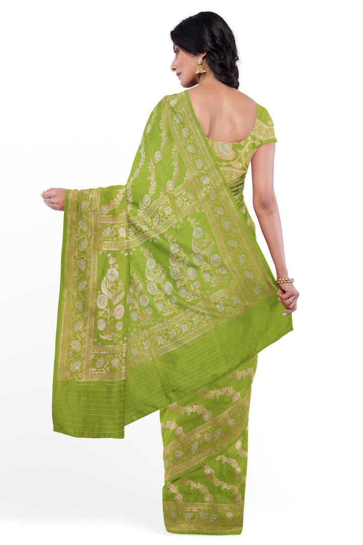 GREEN COLOUR BLENDED KATAN SILK BANARASI HANDLOOM SAREE - ATHARVA