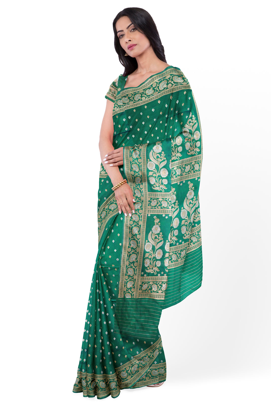 GREEN BANARASI BLENDED KATAN SILK BANARASI HANDLOOM SAREE