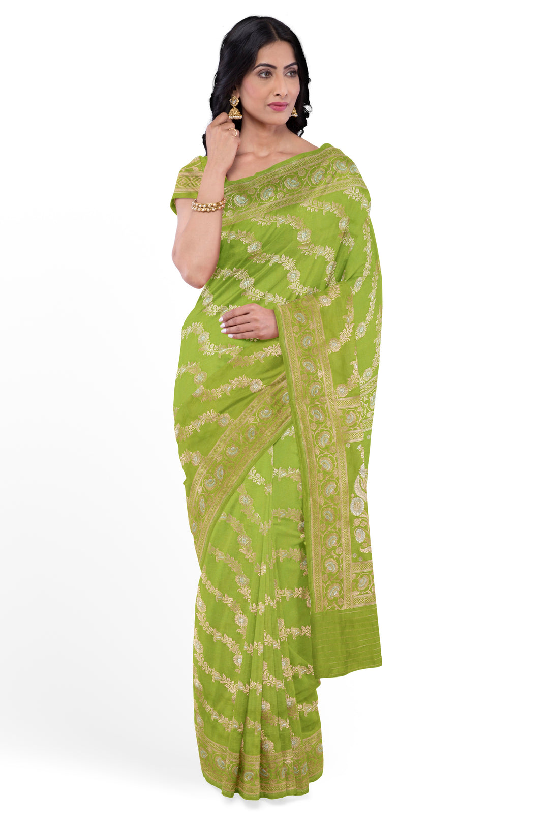 GREEN COLOUR BLENDED KATAN SILK BANARASI HANDLOOM SAREE