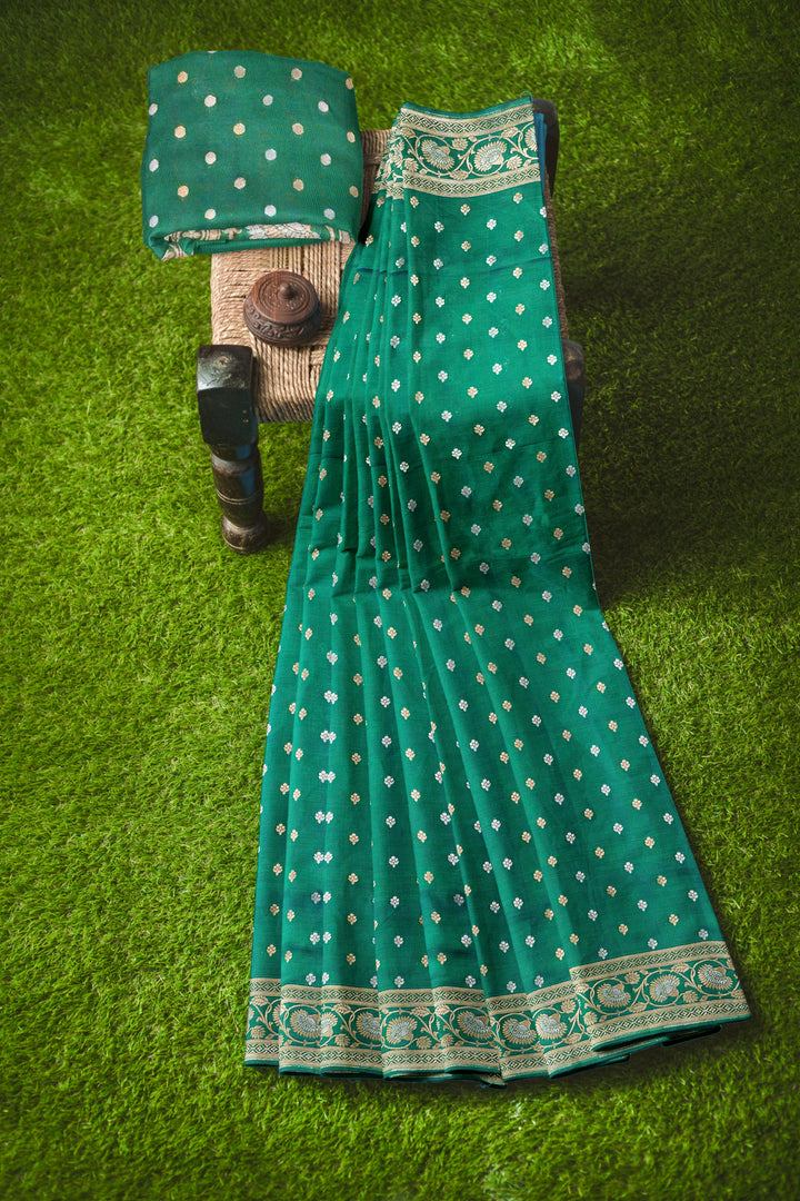 GREEN BANARASI BLENDED KATAN SILK BANARASI HANDLOOM SAREE