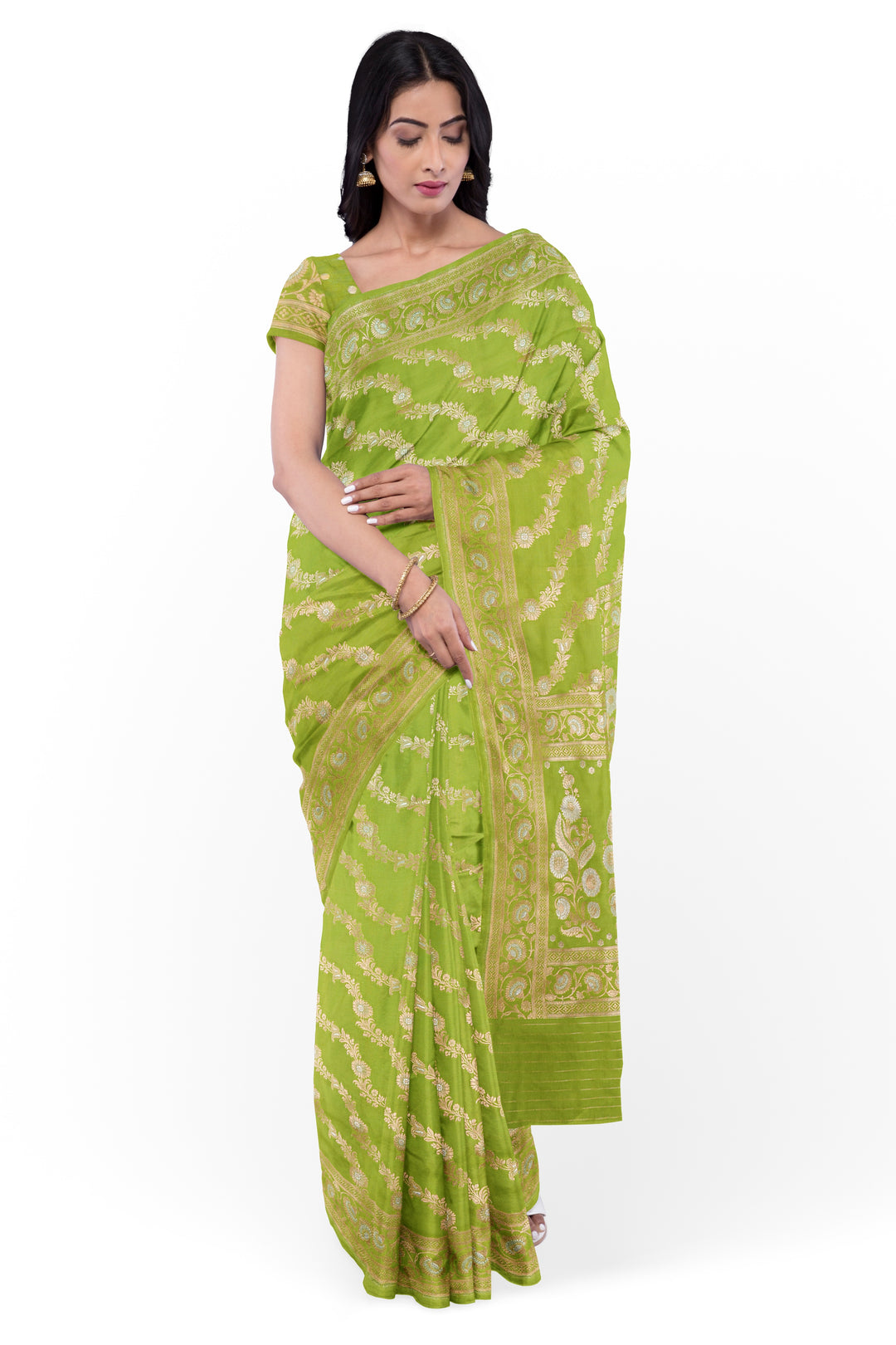 GREEN COLOUR BLENDED KATAN SILK BANARASI HANDLOOM SAREE