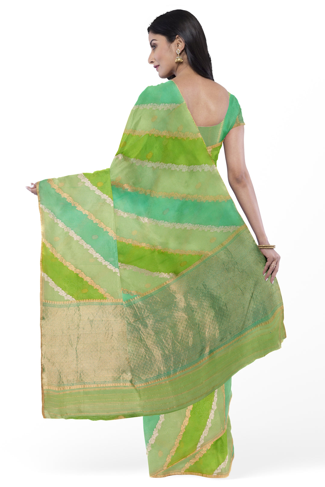 GREEN COLOUR ORGANZA BANARASI WITH RANGKAT WEAVING HANDLOOM SAREE