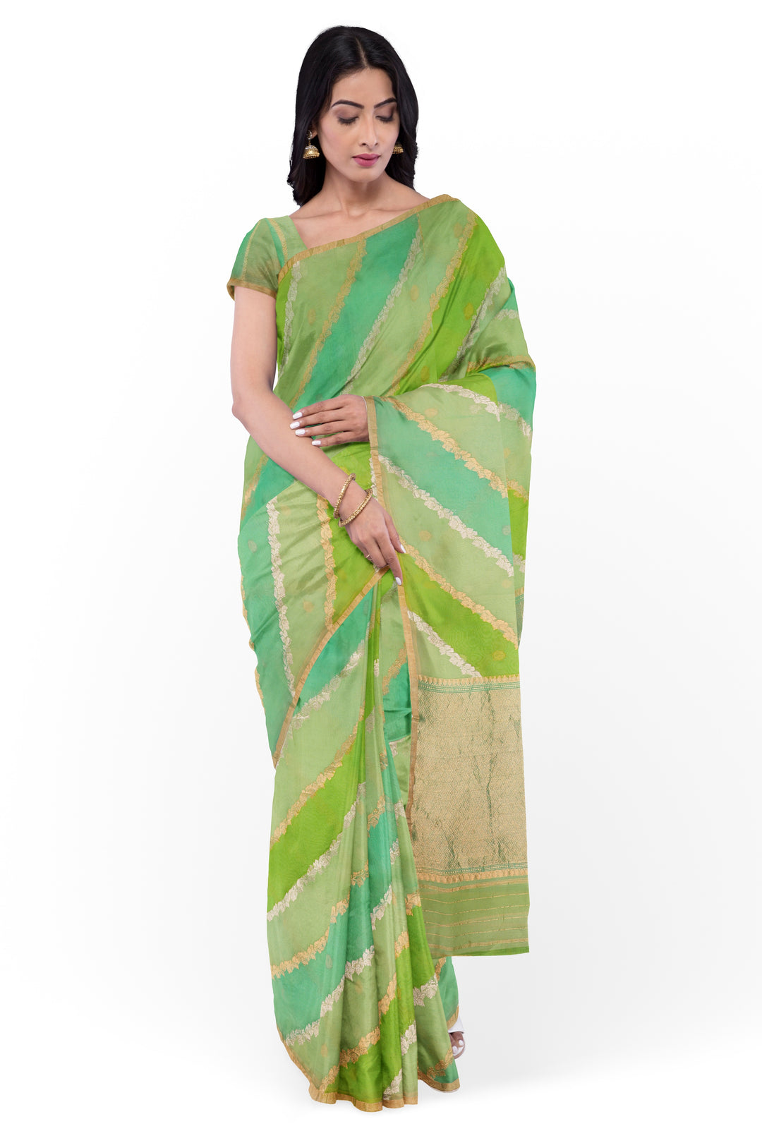 GREEN COLOUR ORGANZA BANARASI WITH RANGKAT WEAVING HANDLOOM SAREE