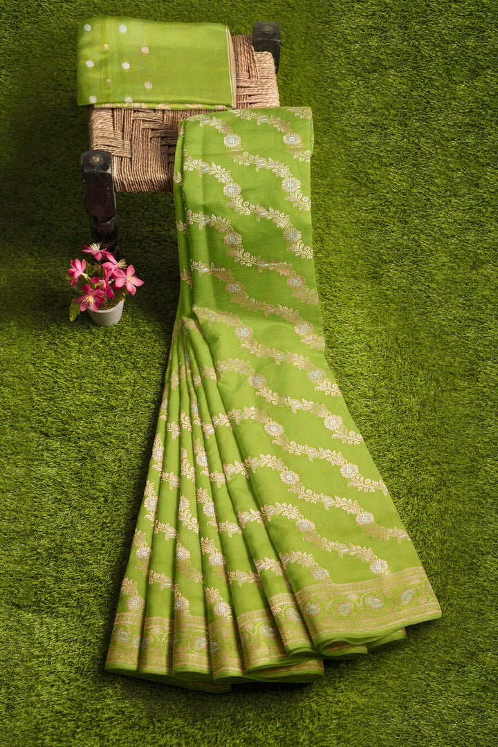 GREEN COLOUR BLENDED KATAN SILK BANARASI HANDLOOM SAREE