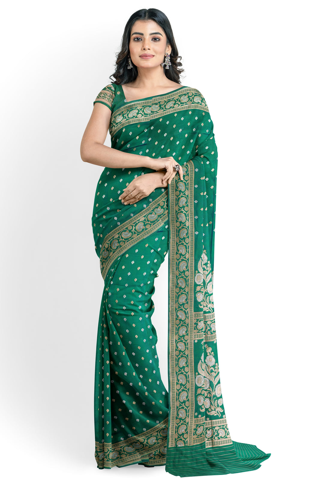 GREEN BANARASI BLENDED KATAN SILK BANARASI HANDLOOM SAREE