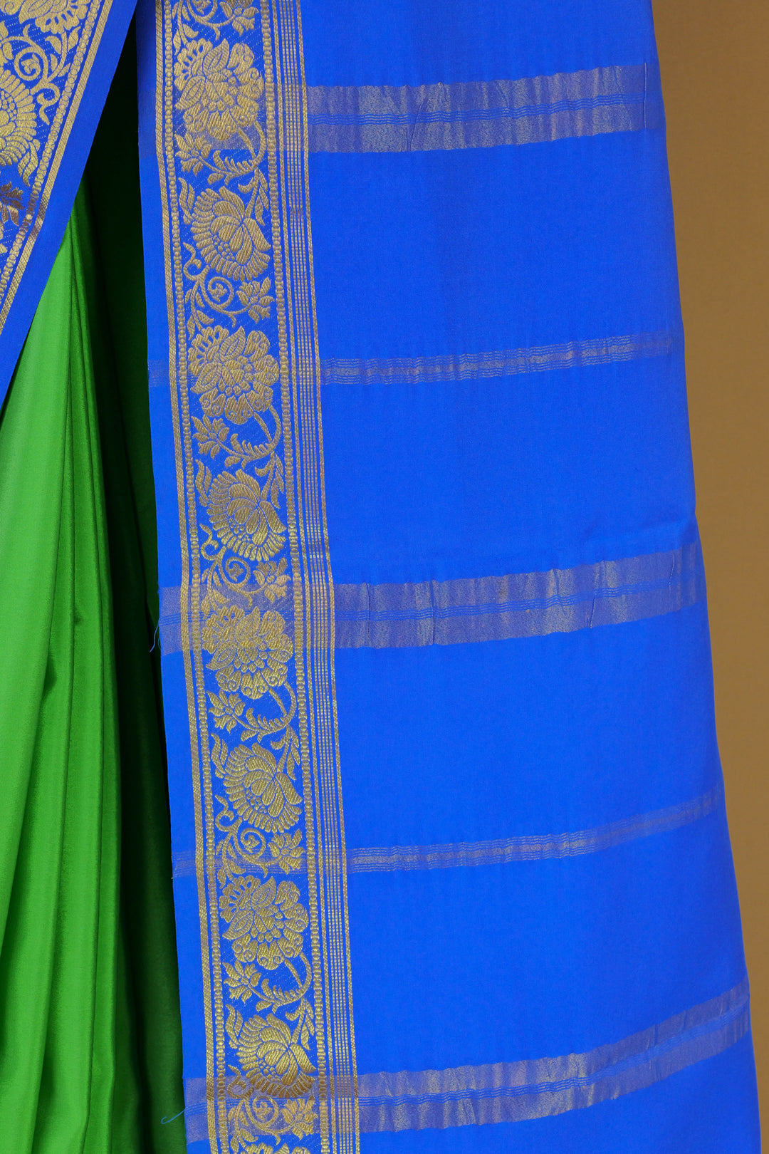  Green Body & Royal Blue Pallu Mysore Silk Saree