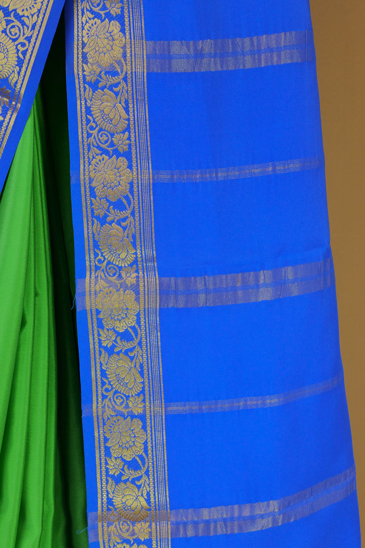  Green Body & Royal Blue Pallu Mysore Silk Saree