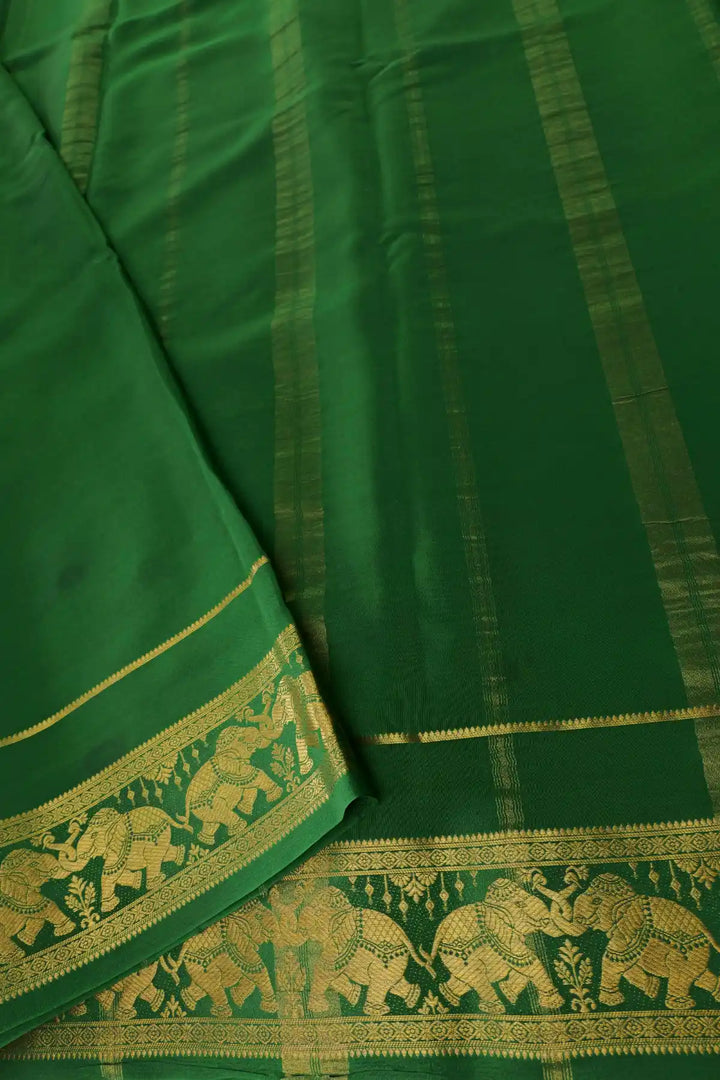 Green Color Contrast Blouse Peace  mysore crepe silk sarees