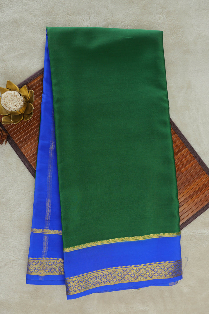 Green Mysore Silk Saree with Contrasting Blue Border
