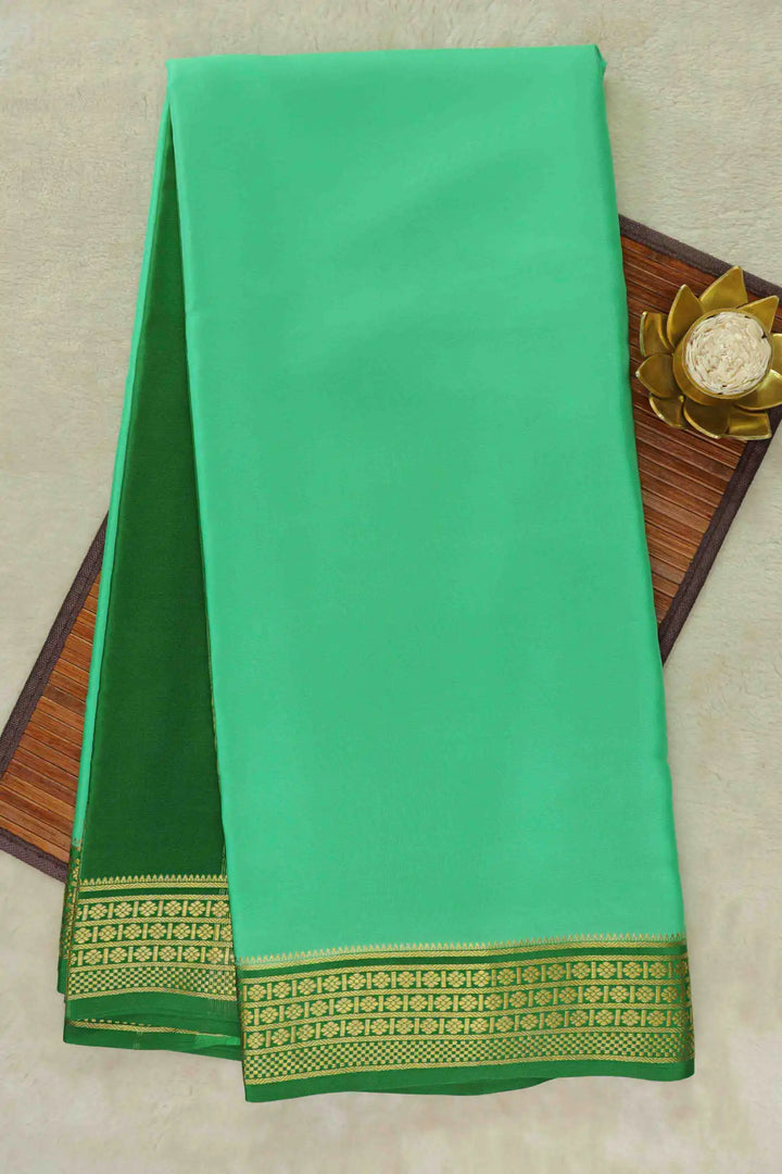 Green Mysore Silk Saree with Gold Zari Border Design