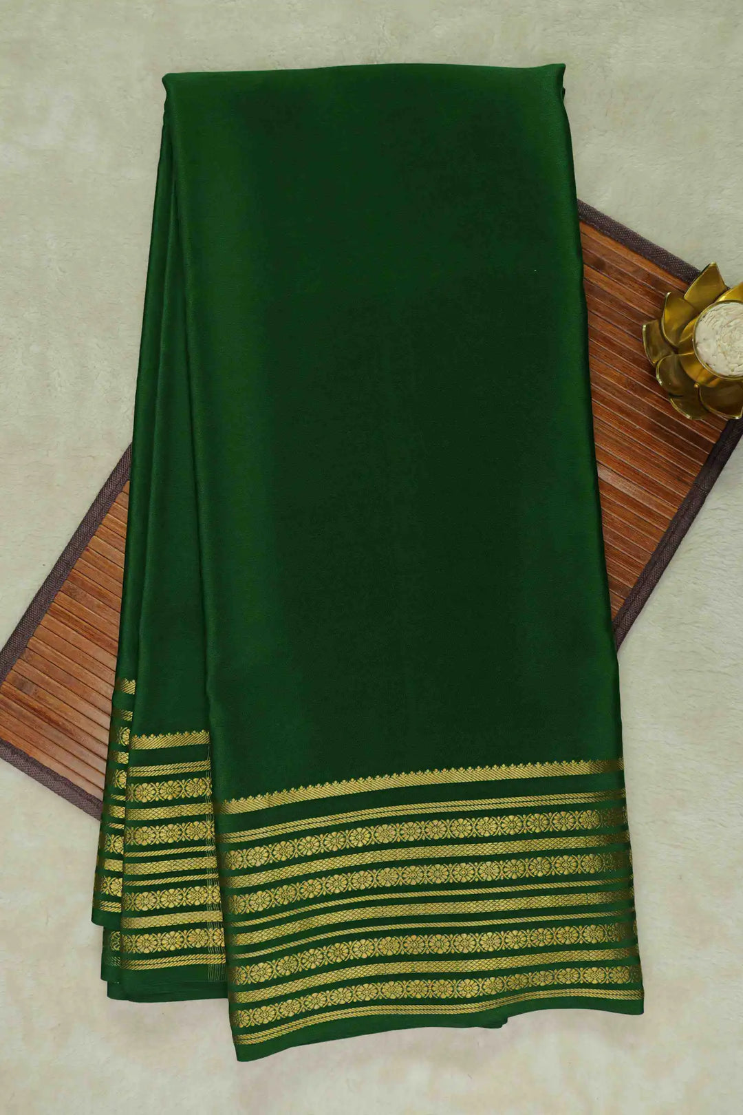Green Mysore Silk Saree with Golden Zari Border and Pallu