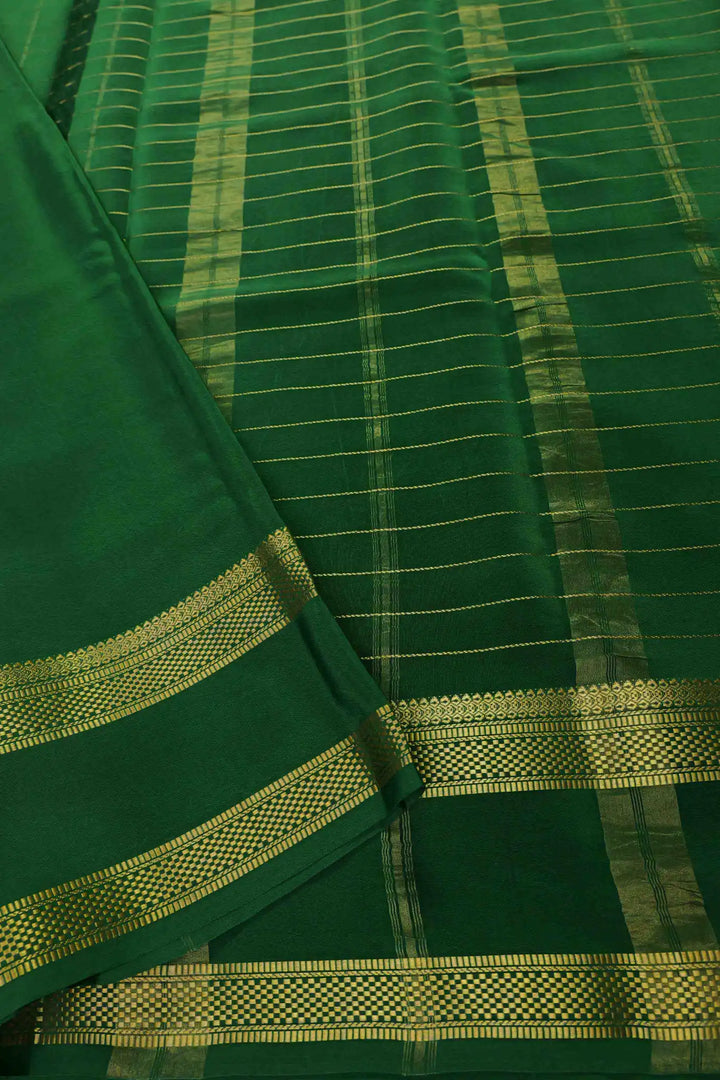 Green Mysore Silk Saree with Golden Zari Pallu and Border Design