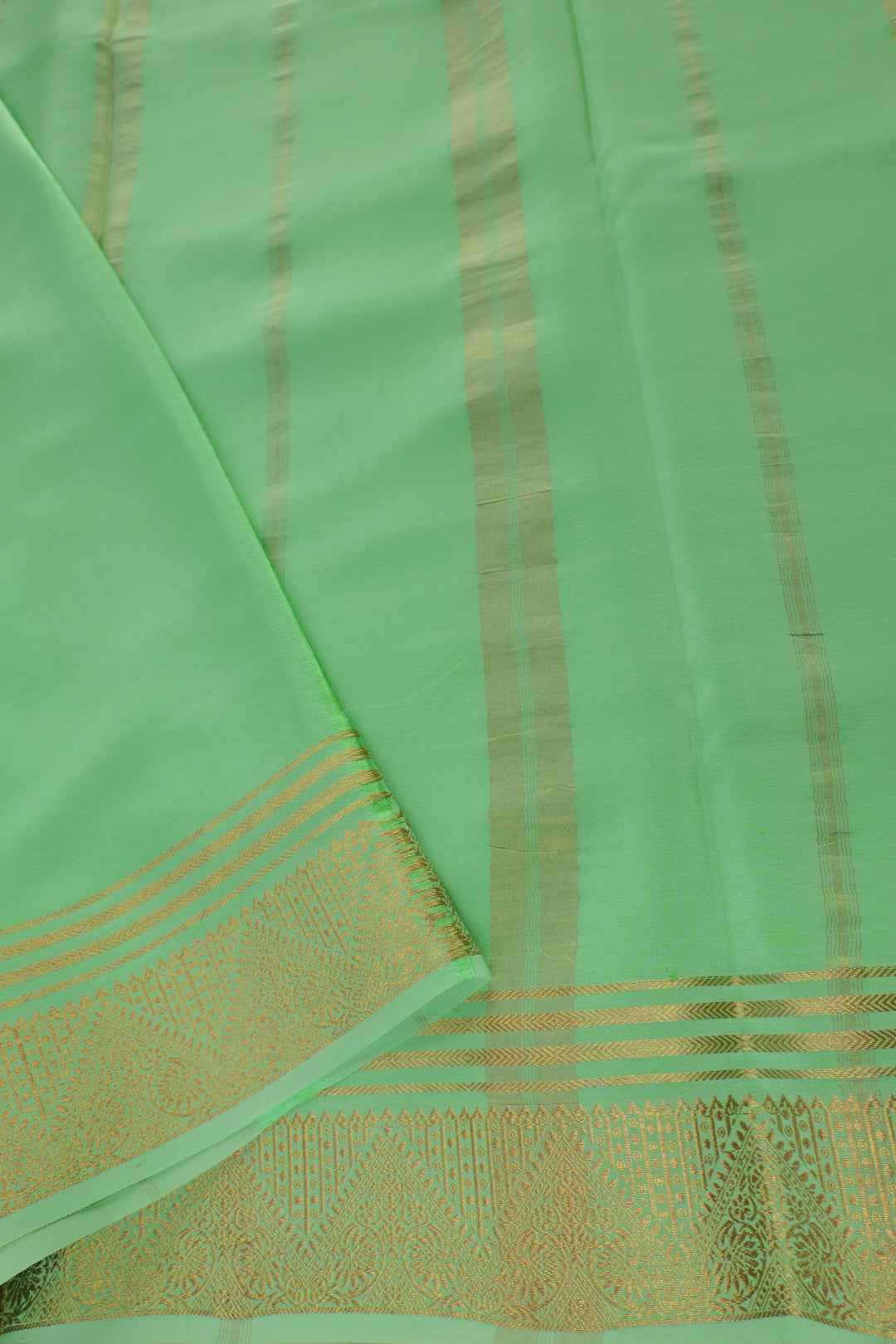 Green Mysore Silk Saree with Rich Golden Pallu Design
