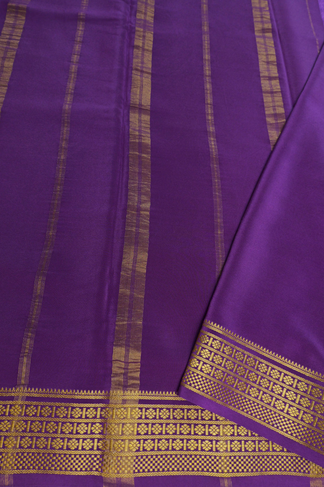 Green Mysore Silk new collection sarees with purple pallu