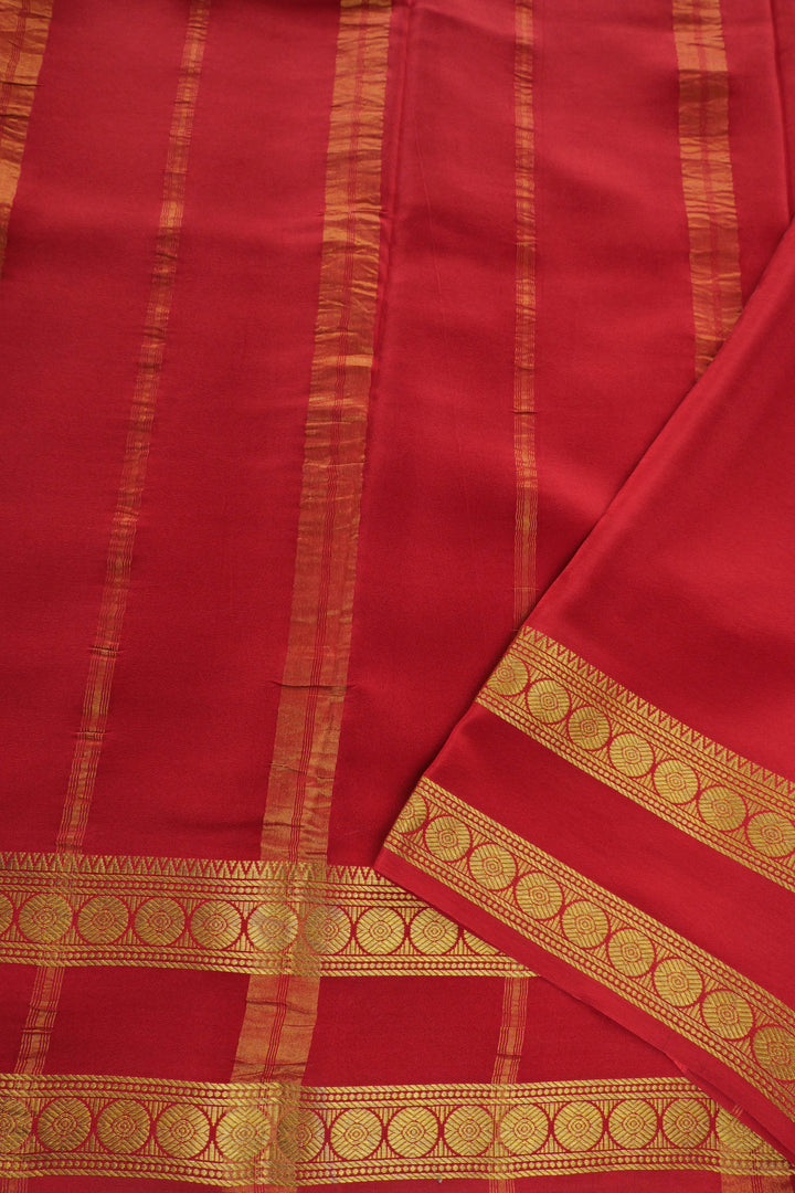 Green Mysore silk saree with Red Pallu