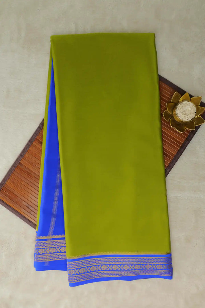 Green Mysore silk saree with blue border