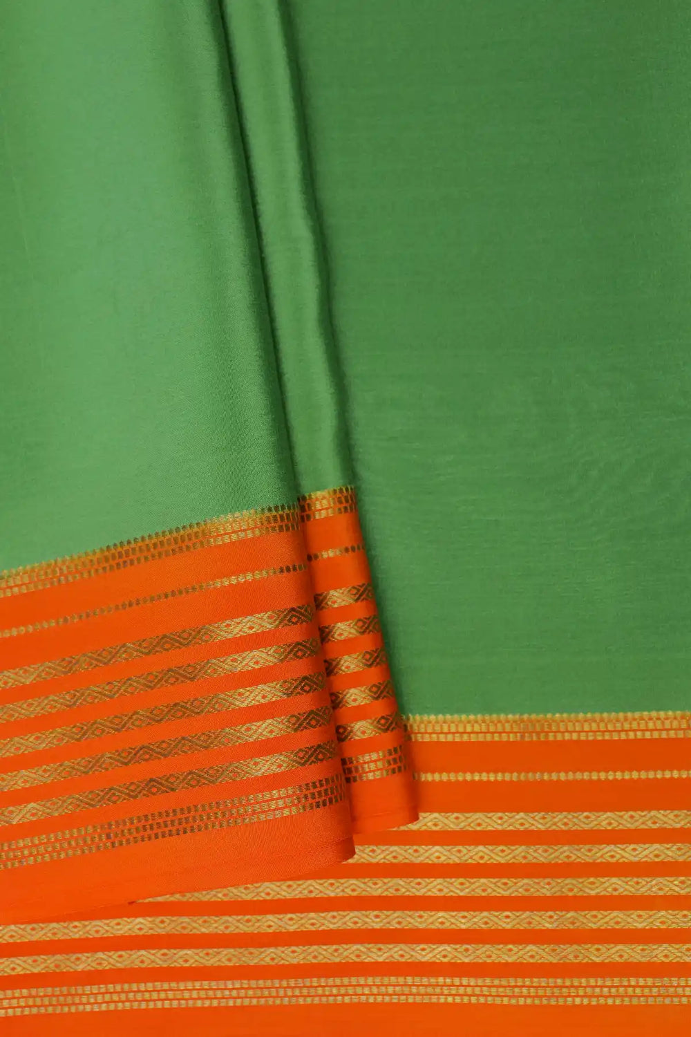 Green Mysore silk saree with orange border