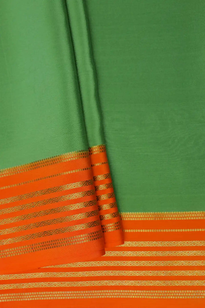 Green Mysore silk saree with orange border