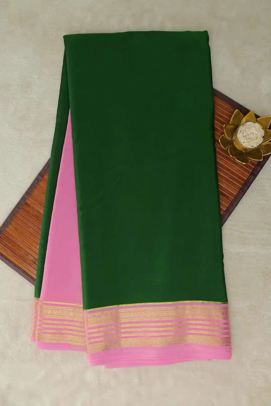 Green Mysore silk saree with pink border