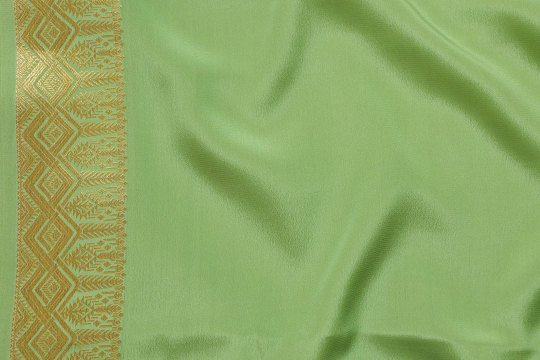 Green Pure Crepe Mysore Silk Saree with green blouse - ATHARVA