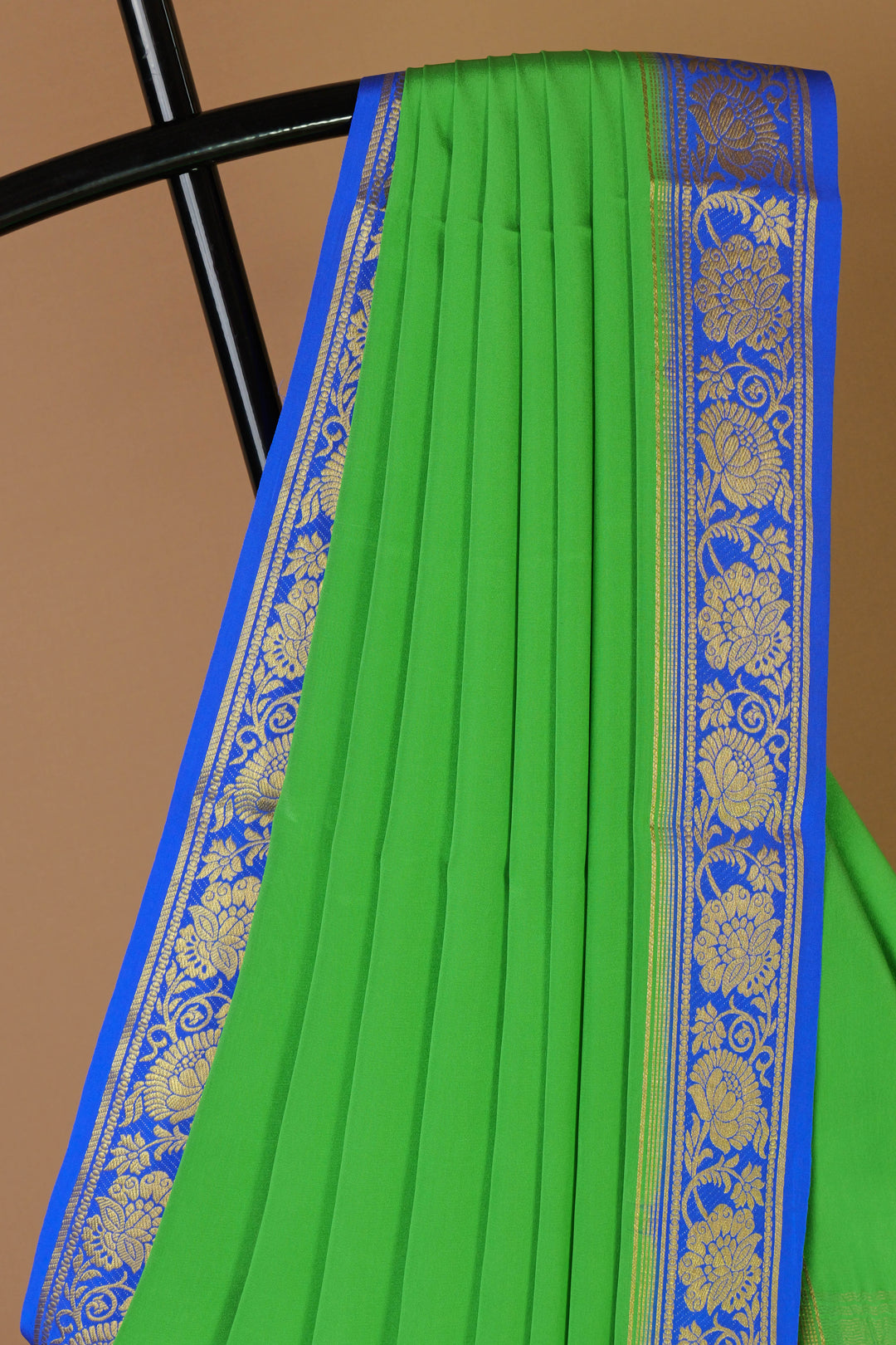 Green & Royal Blue Mysore Silk Saree with Golden Zari