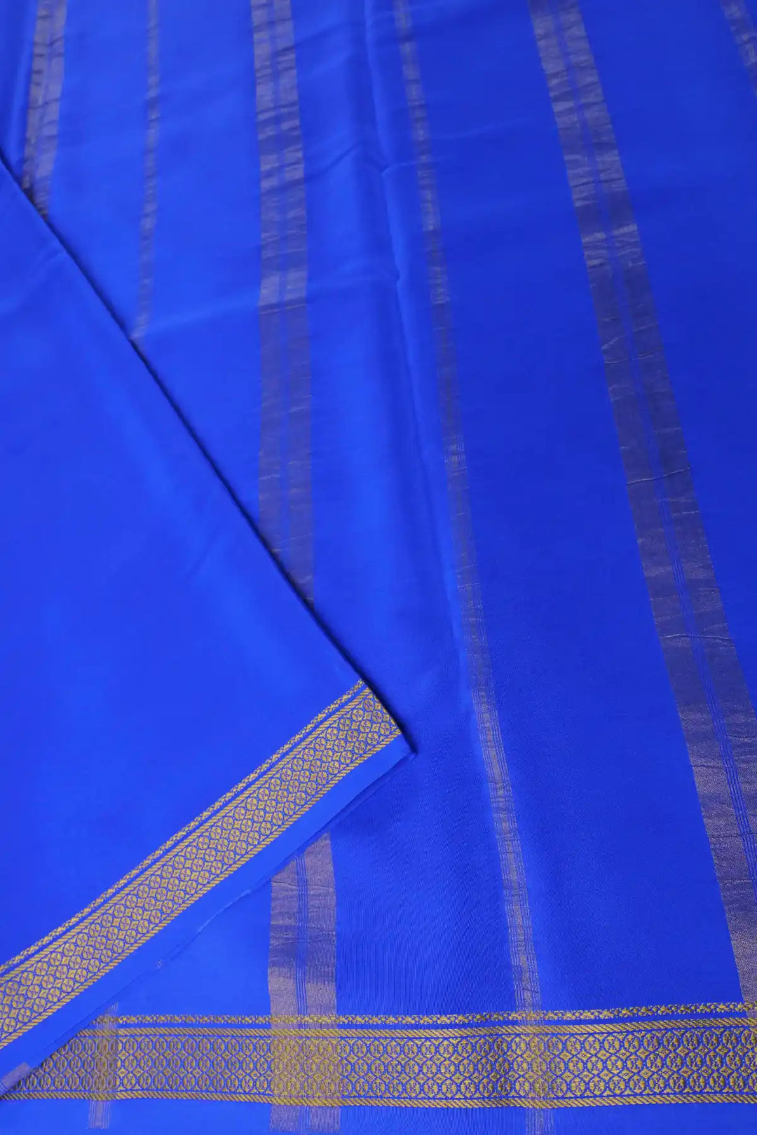 Green and blue Mysore silk saree with gold lace